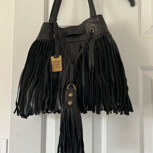 Frye Heidi Black Leather Fringed Shoulder Bag!